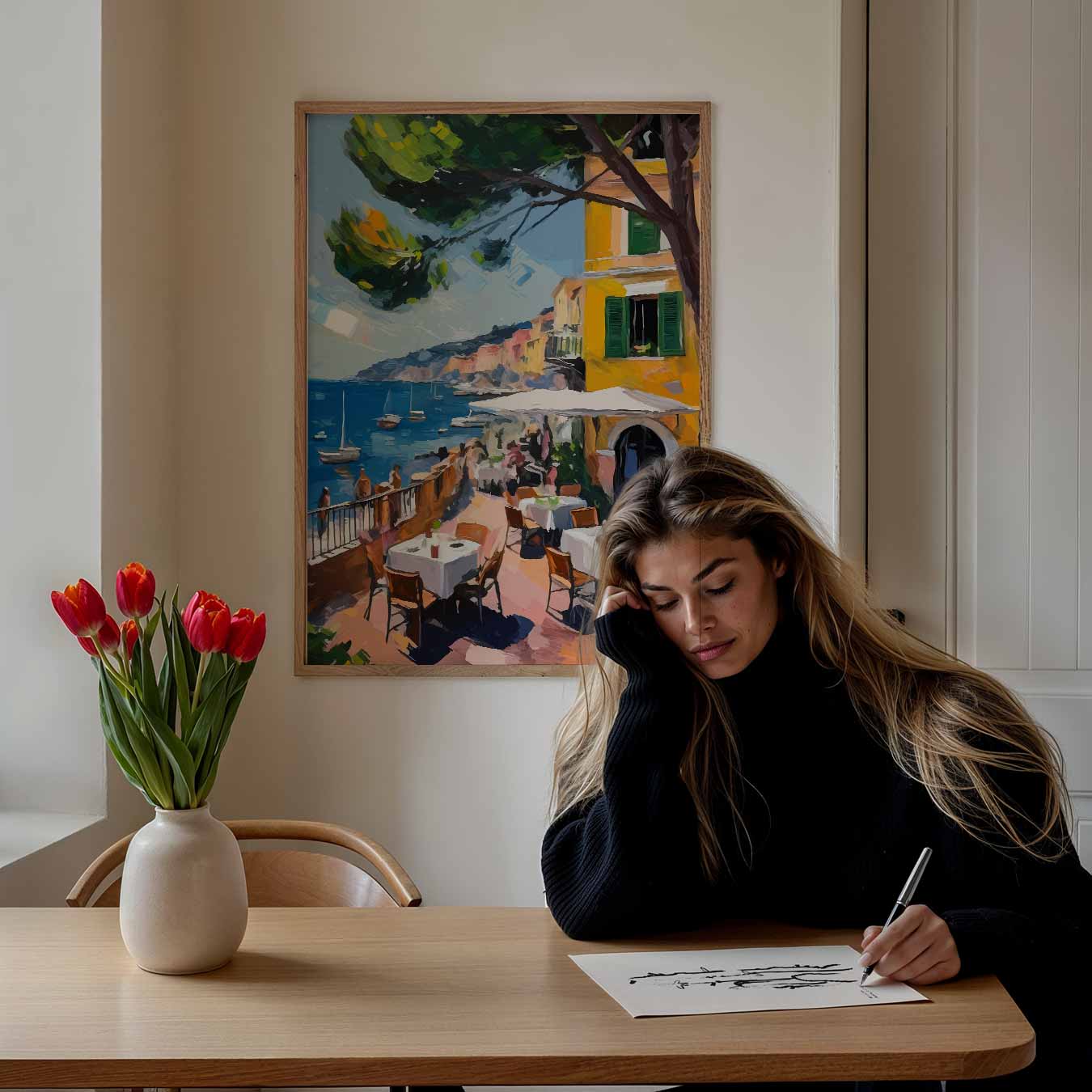 Mediterrane Droom: Uitzicht op de Zee Poster-WallArtistic