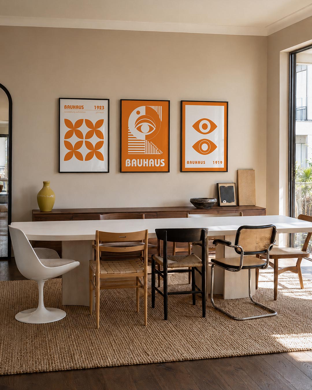 Oranje bloemvormen Posterset