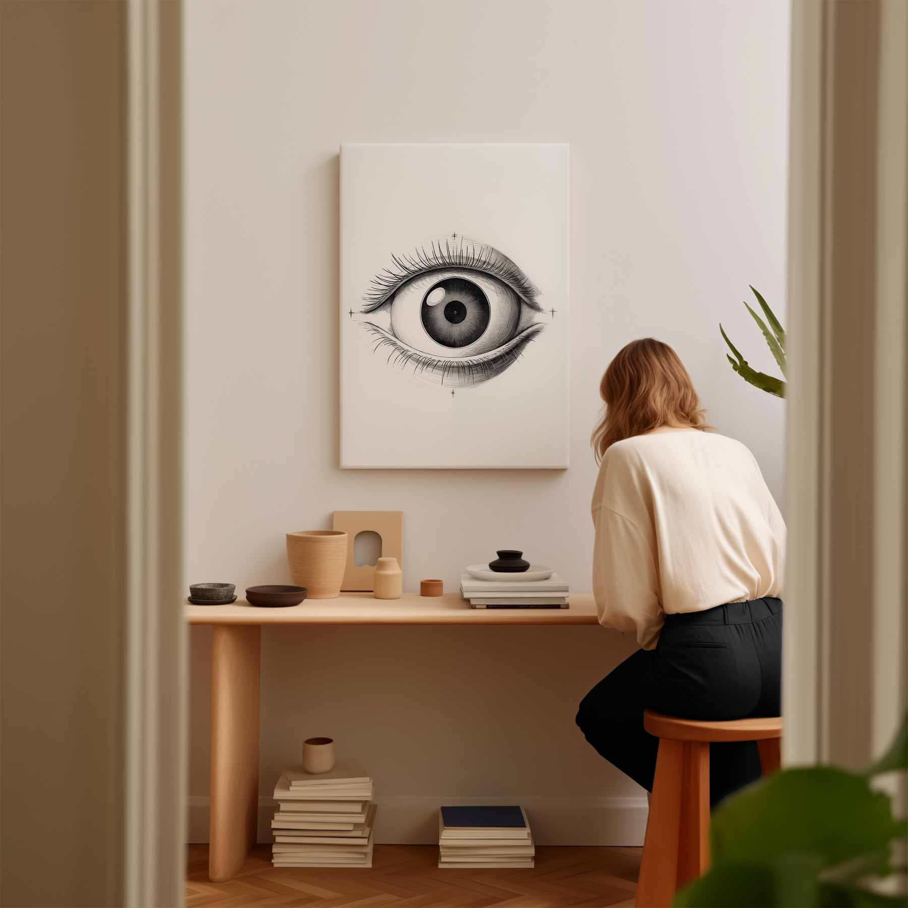 Intrigerend Potloodtekening Oog Kunstwerk-canvas-dibond-plexiglas-wanddecoratie-WallArtistic