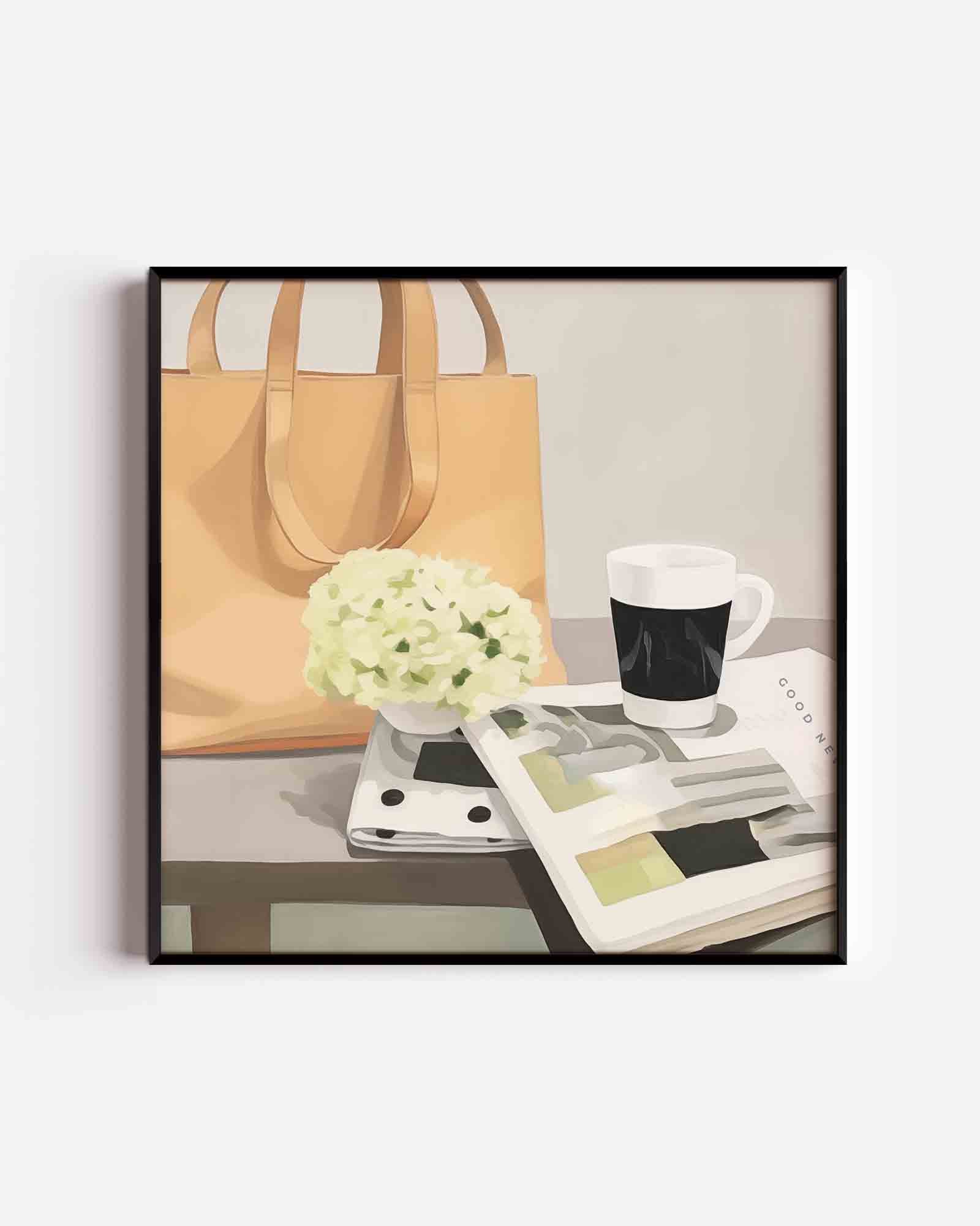 Stilleven met tas en koffie Poster