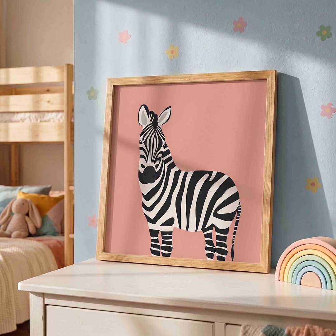 Zebra op roze achtergrond Poster