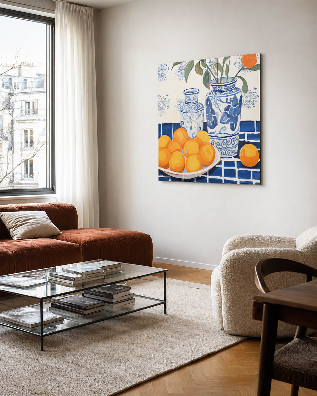 Vazen en sinaasappels Kunstwerk