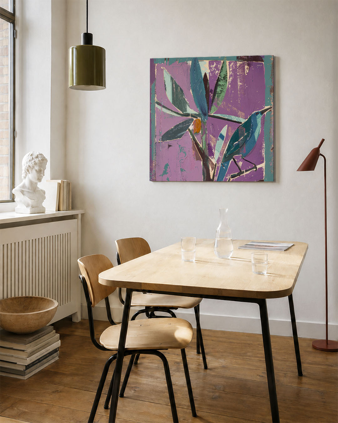 Vogelsilhouet met bladeren Kunstwerk