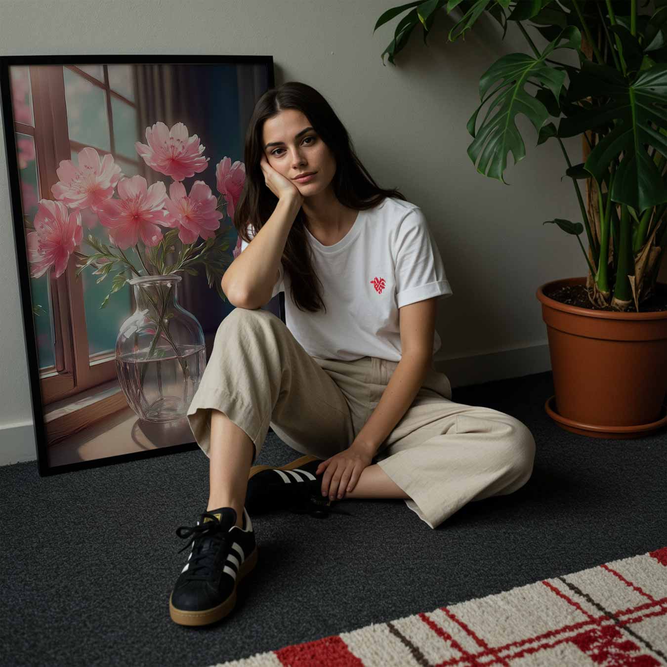Romantische Bloemen bij het Raam Poster-WallArtistic