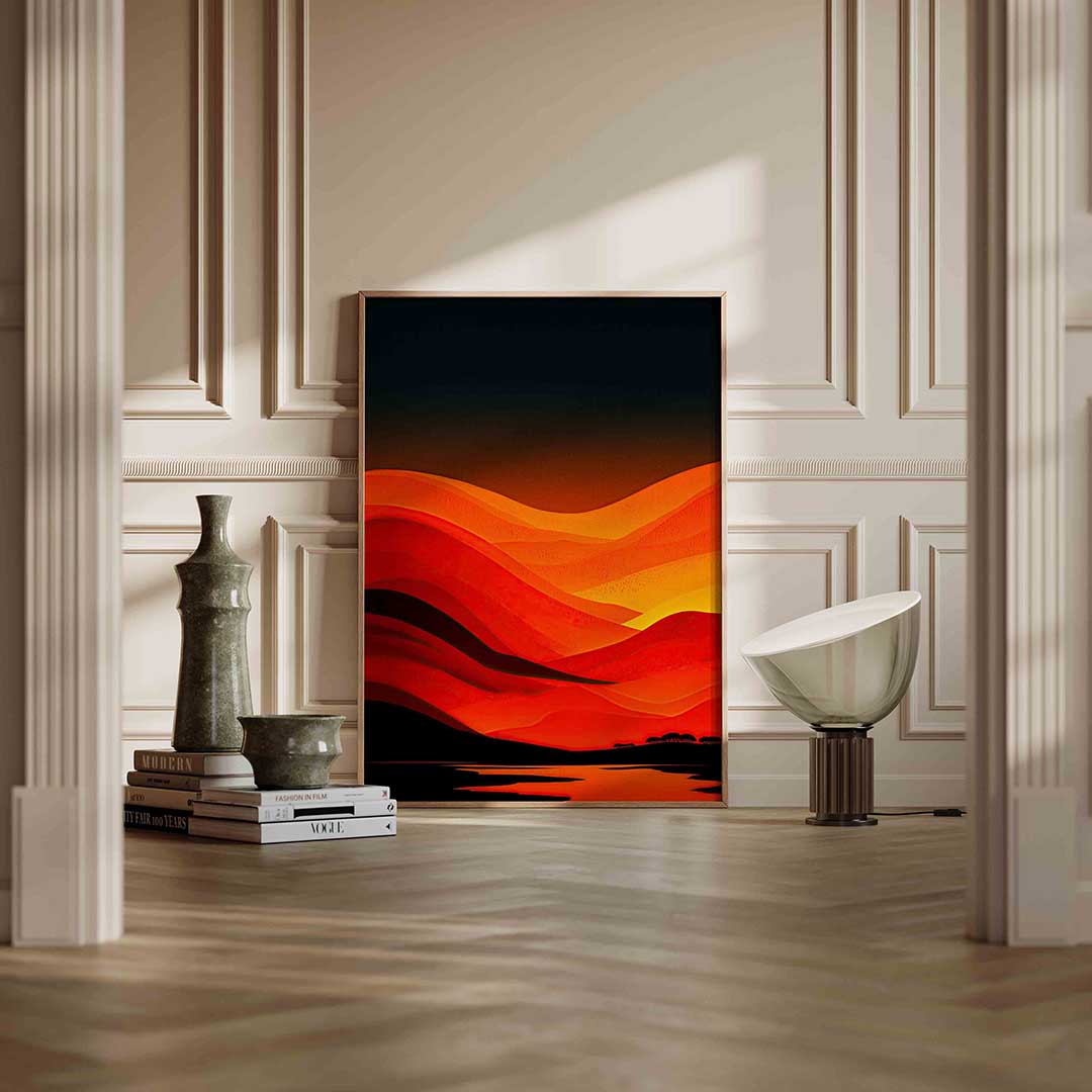 Golvende rode en oranje heuvels Poster