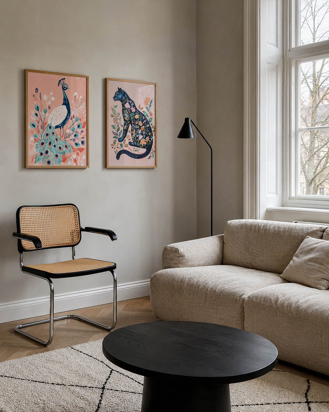Pauw en bloemen Posterset