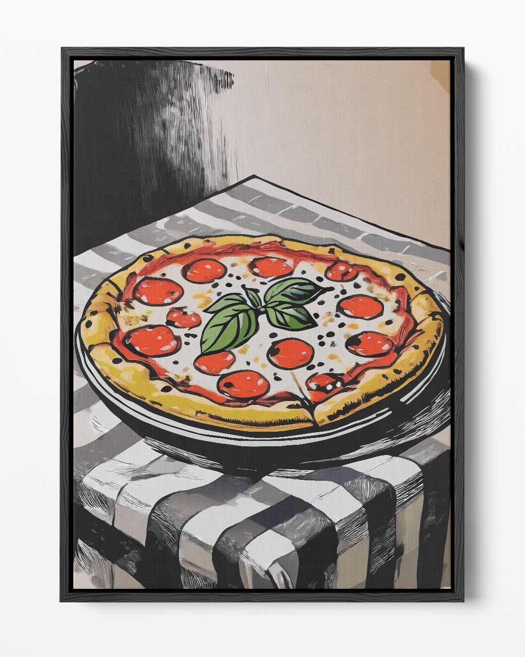 Sfeervolle Pizza op Tafel Kunstwerk-canvas-dibond-plexiglas-wanddecoratie-WallArtistic