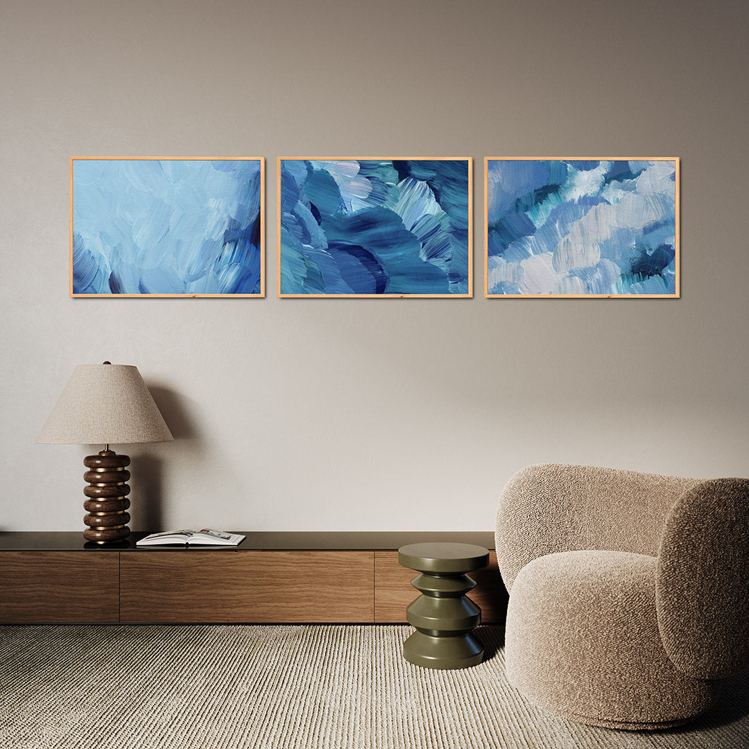 Blauwe borstelstreken Posterset