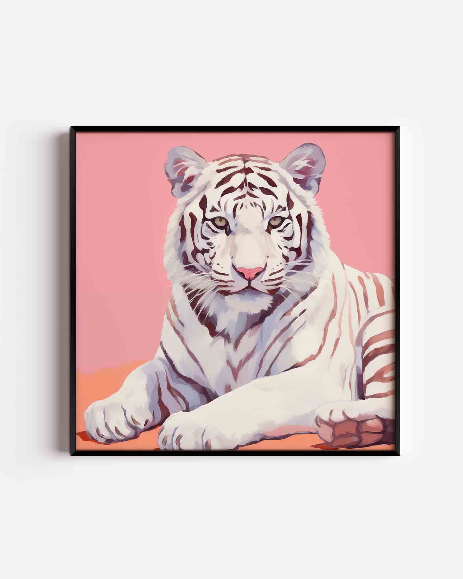 Witte tijger op roze Poster