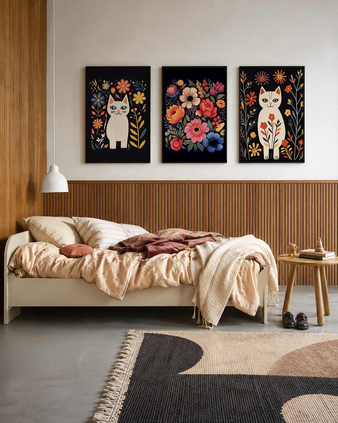 Kleurrijke kat en bloemen Posterset