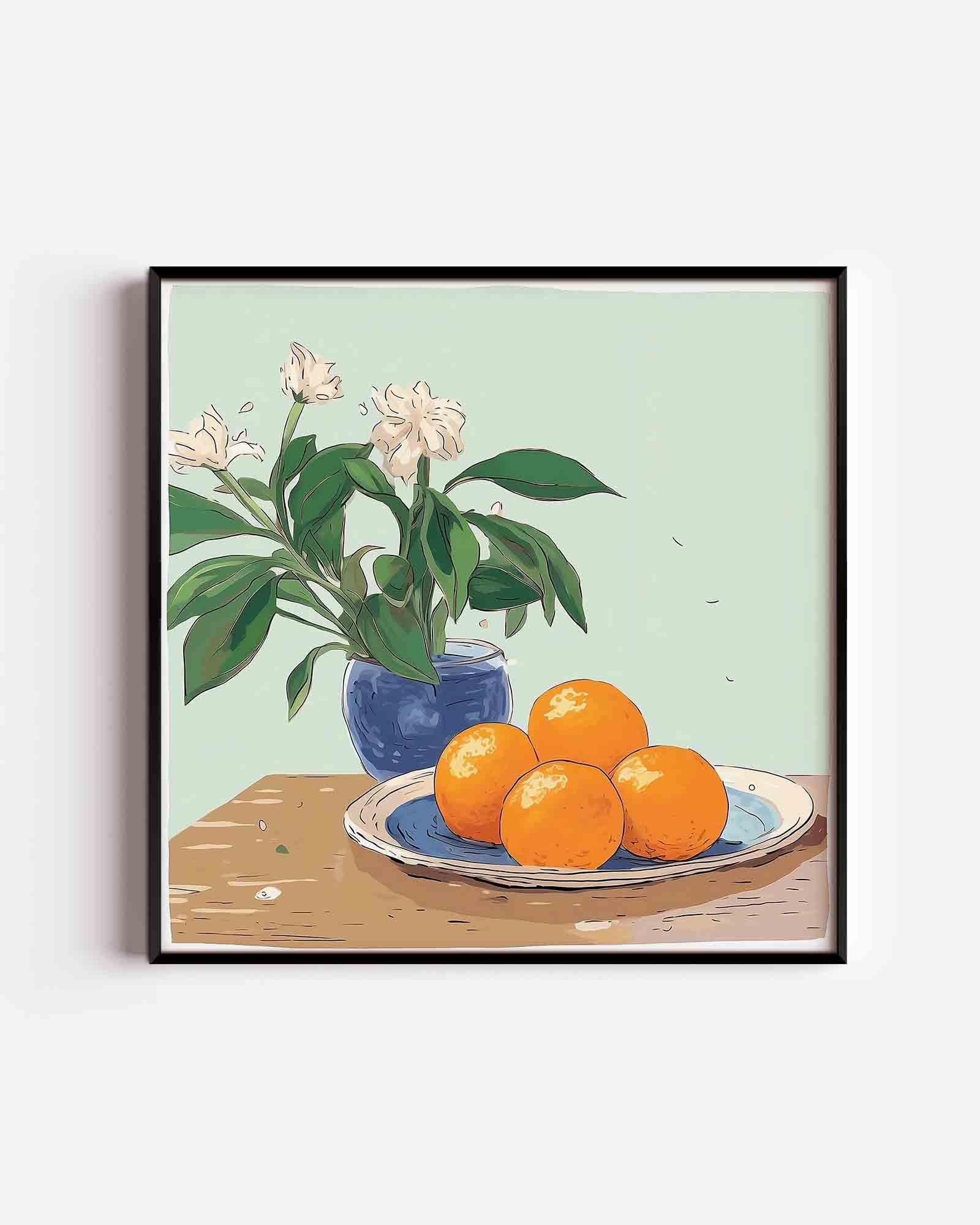 Sinaasappels en bloemen Poster