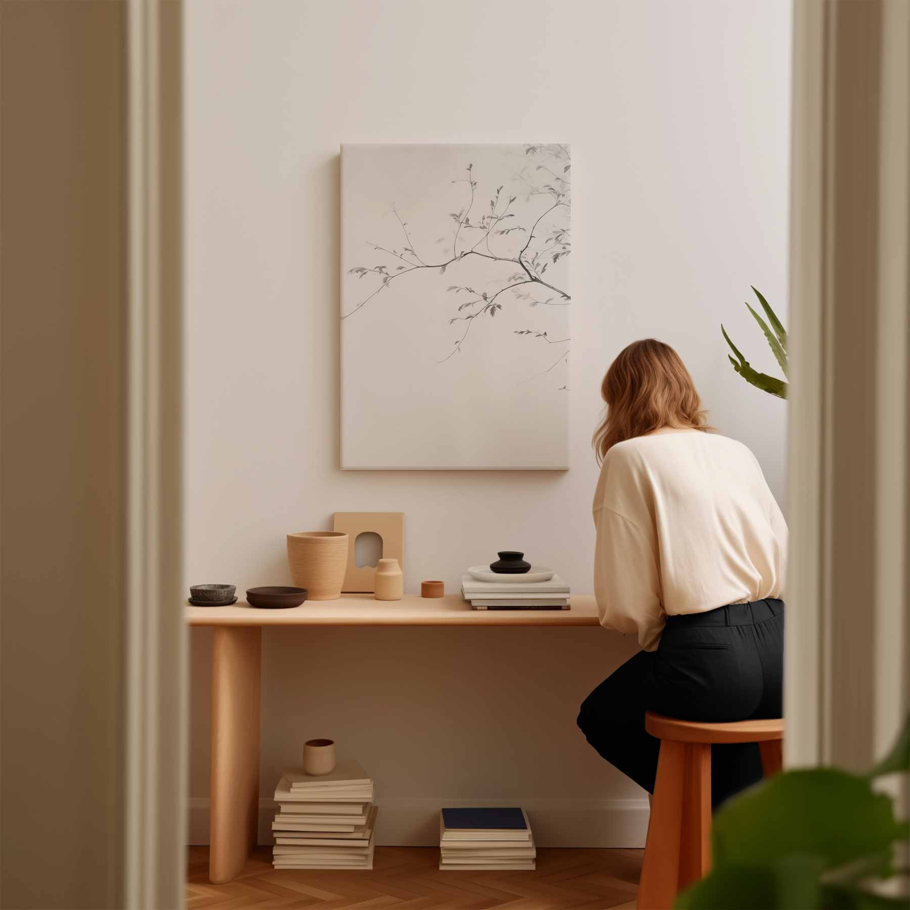 Rustige Takken in Minimalistisch Design Kunstwerk-canvas-dibond-plexiglas-wanddecoratie-WallArtistic