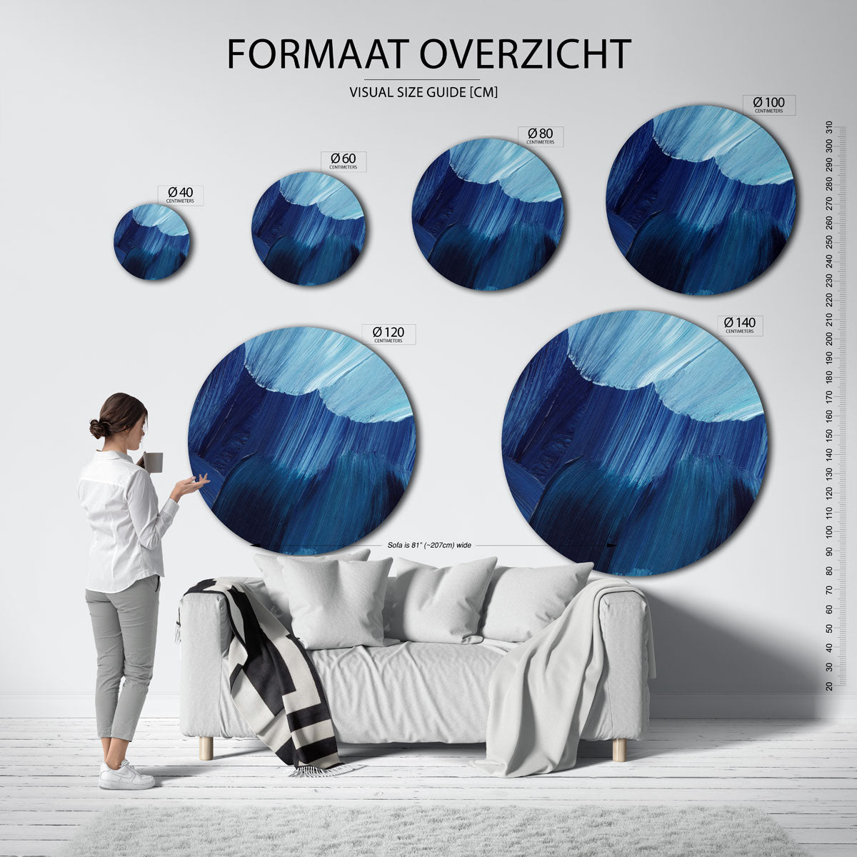 Blauwe penseelstreken Muurcirkel