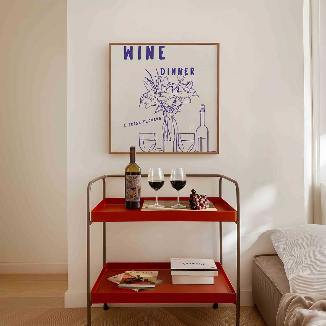 Wijn en bloemen Poster