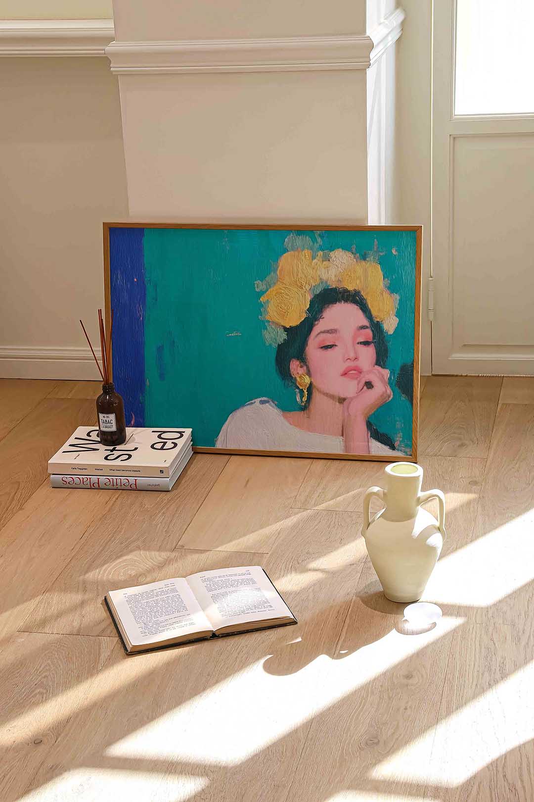 Vrouw met gele bloemen Poster