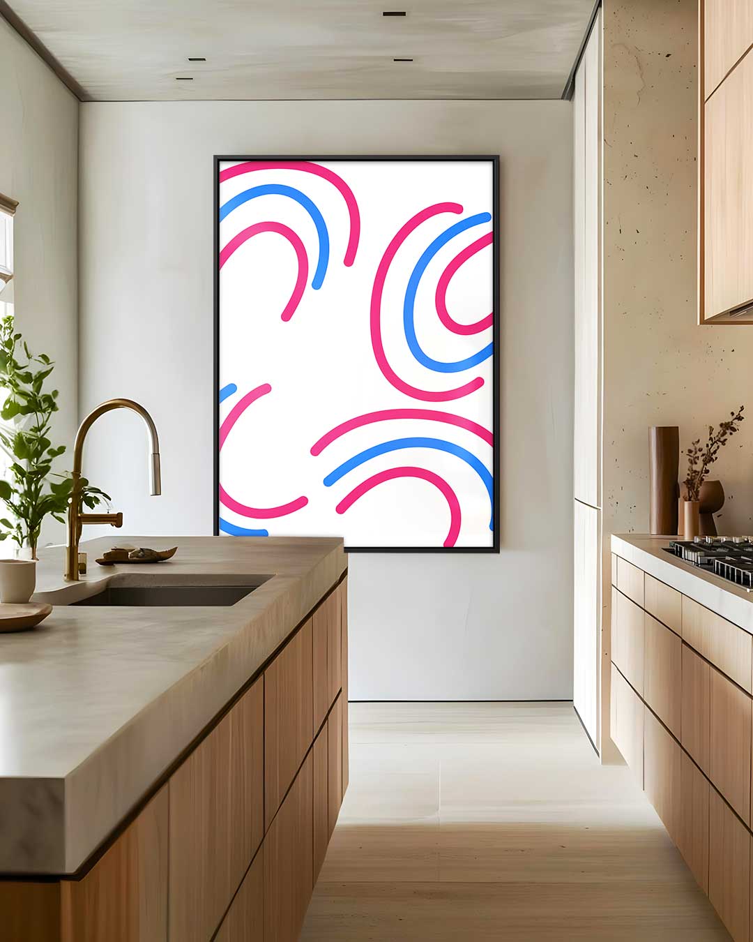 Vrolijke Krullen op Wit Kunstwerk-canvas-dibond-plexiglas-wanddecoratie-WallArtistic