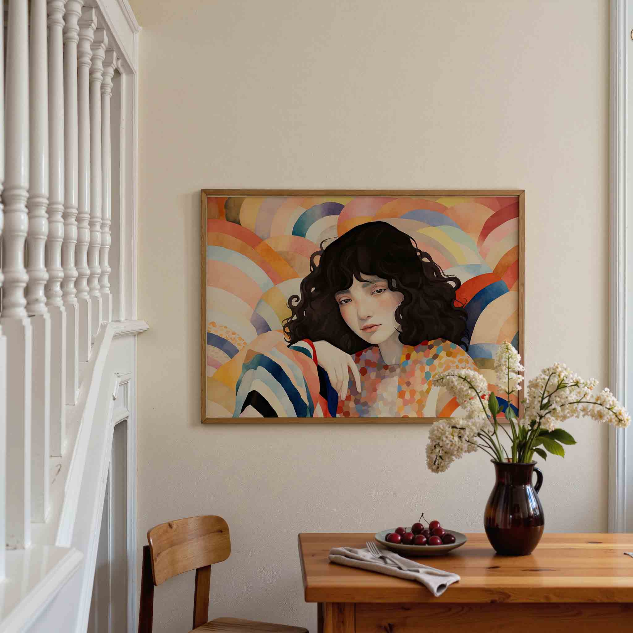 Vrouw met golvende achtergrond Poster