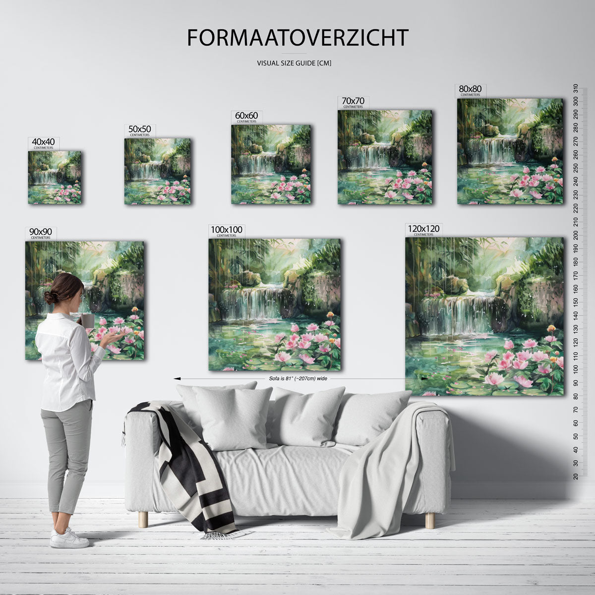 Waterval en bloemen Poster