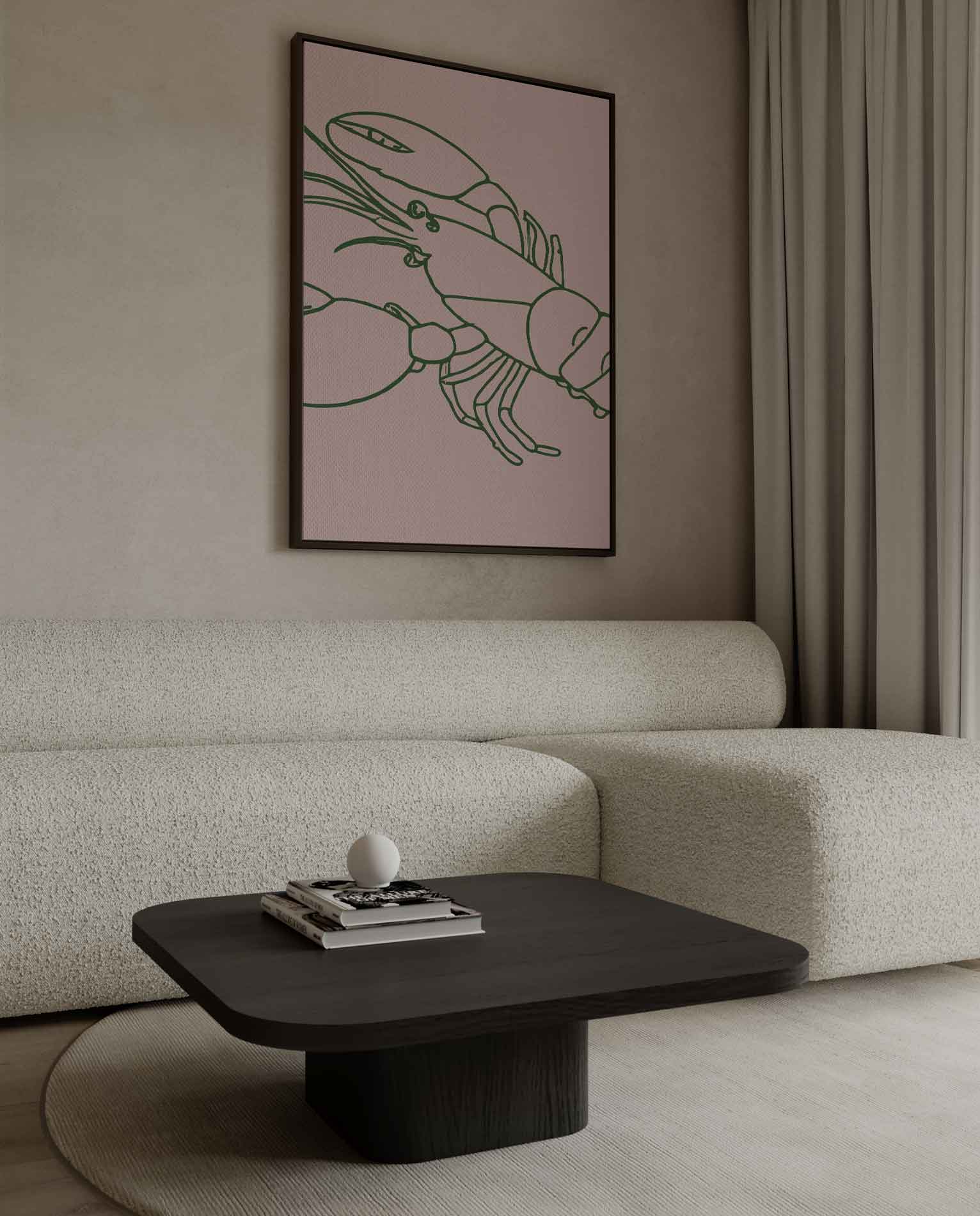 Minimalistische Kreeftenlijntekening Kunstwerk-canvas-dibond-plexiglas-wanddecoratie-WallArtistic
