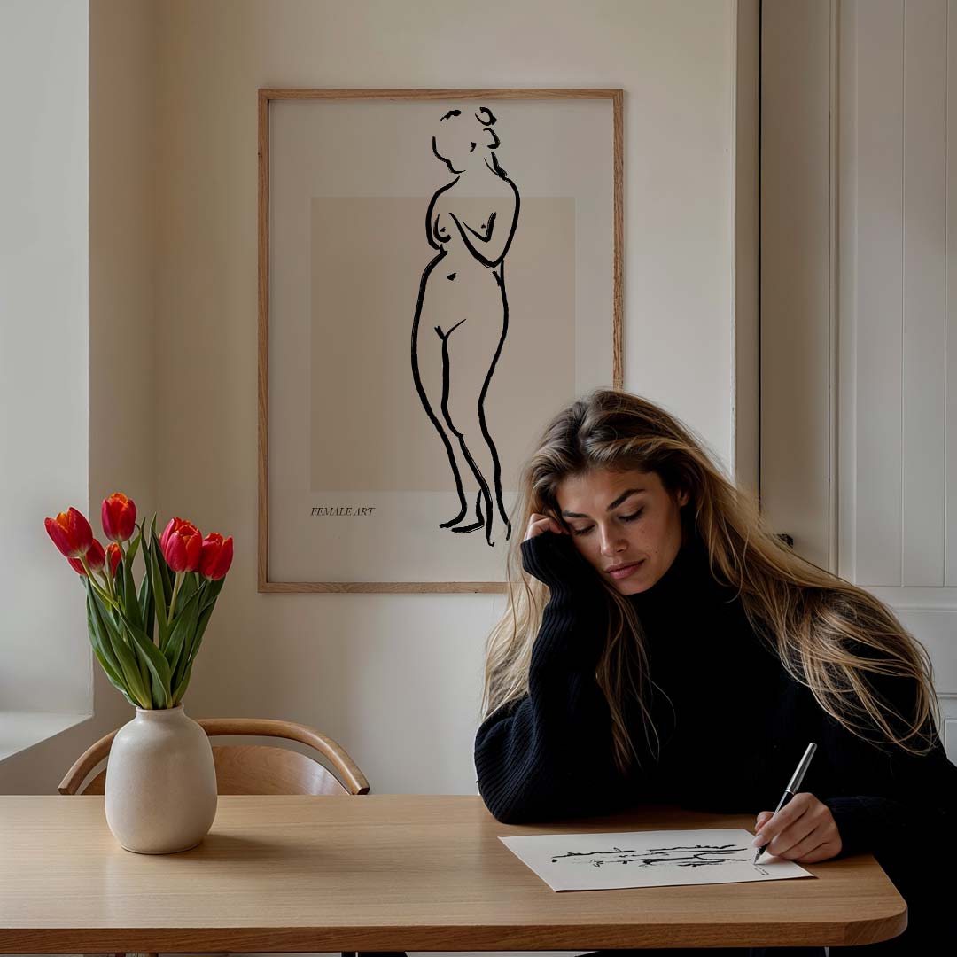 Elegante Vrouwenlijntekening Poster-WallArtistic