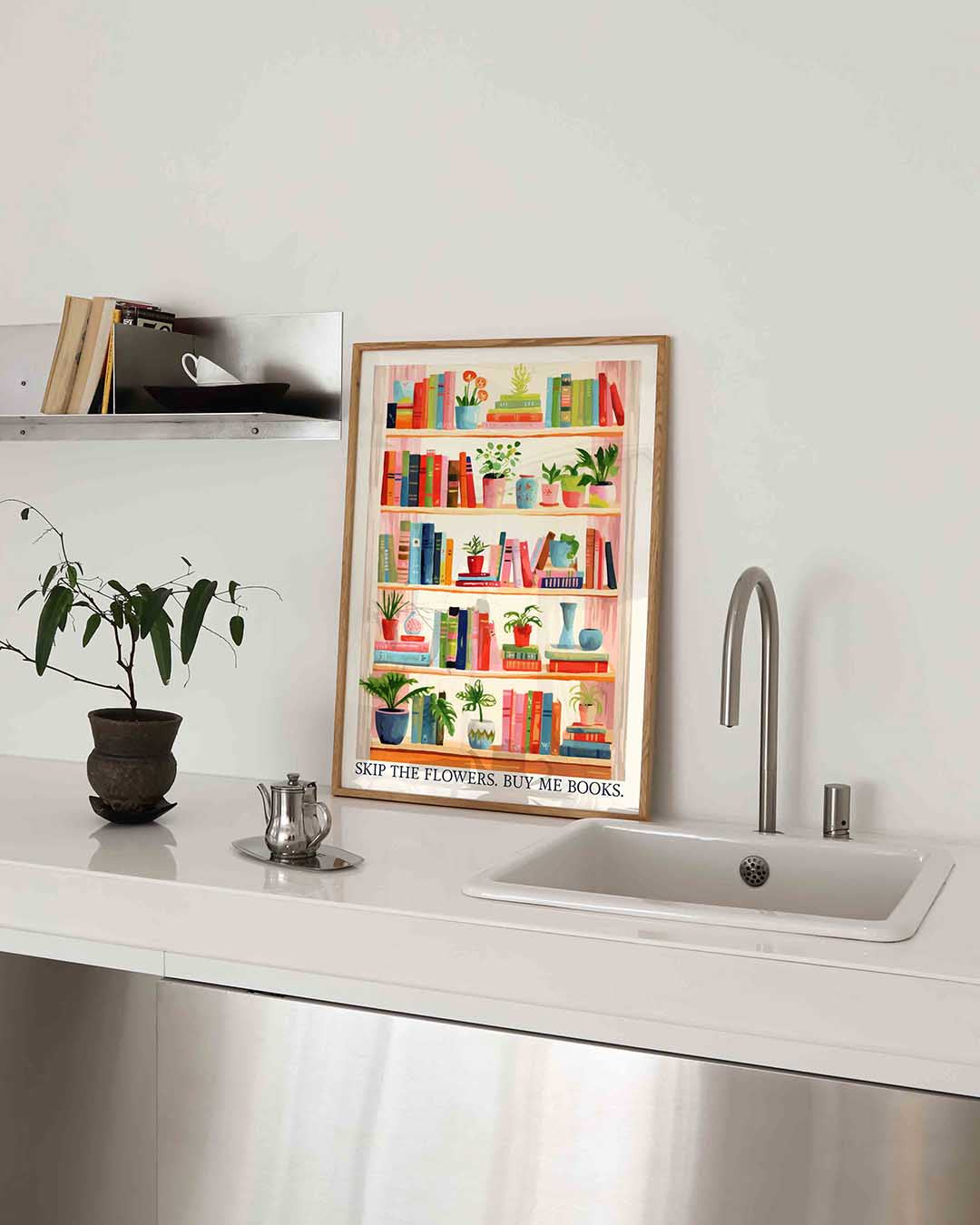 Boekenplank met planten Poster