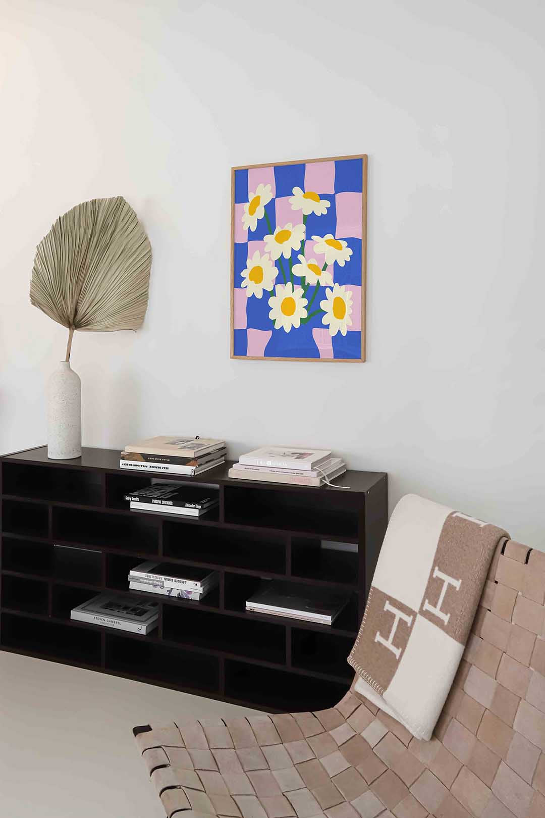 Bloemen op blauw en roze Poster