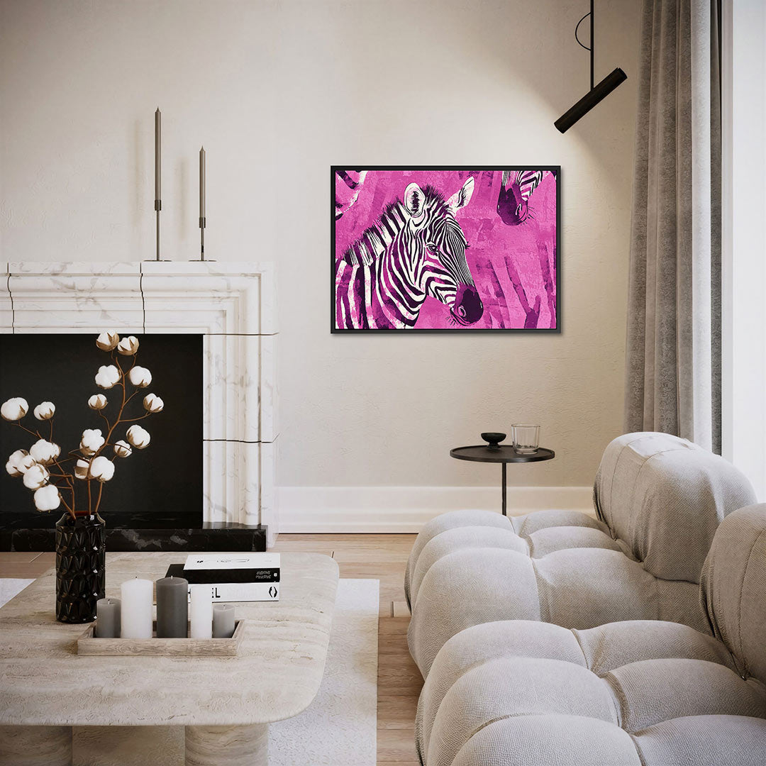 Zebra op roze achtergrond Kunstwerk