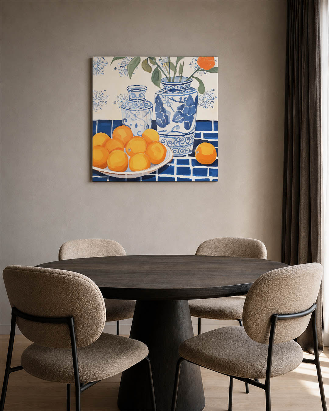 Vazen en sinaasappels Kunstwerk