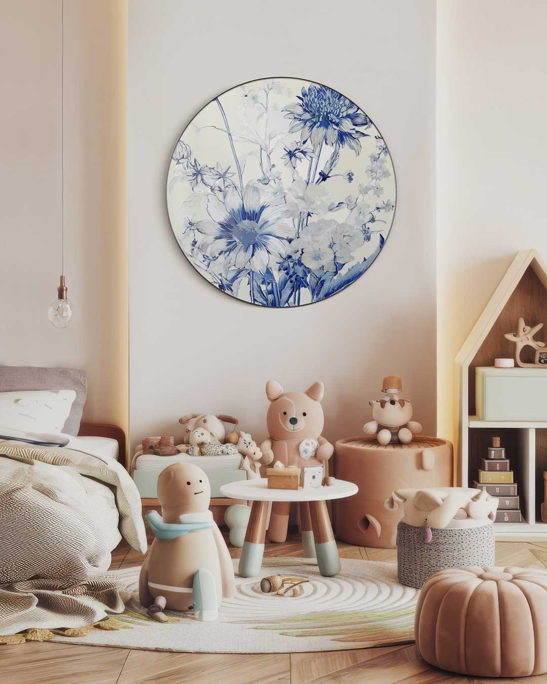 Bloemen Muurcirkel Blauw-WallArtistic