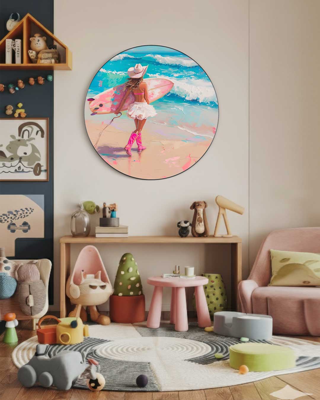 Cowgirl Surf Vibes Muurcirkel-WallArtistic