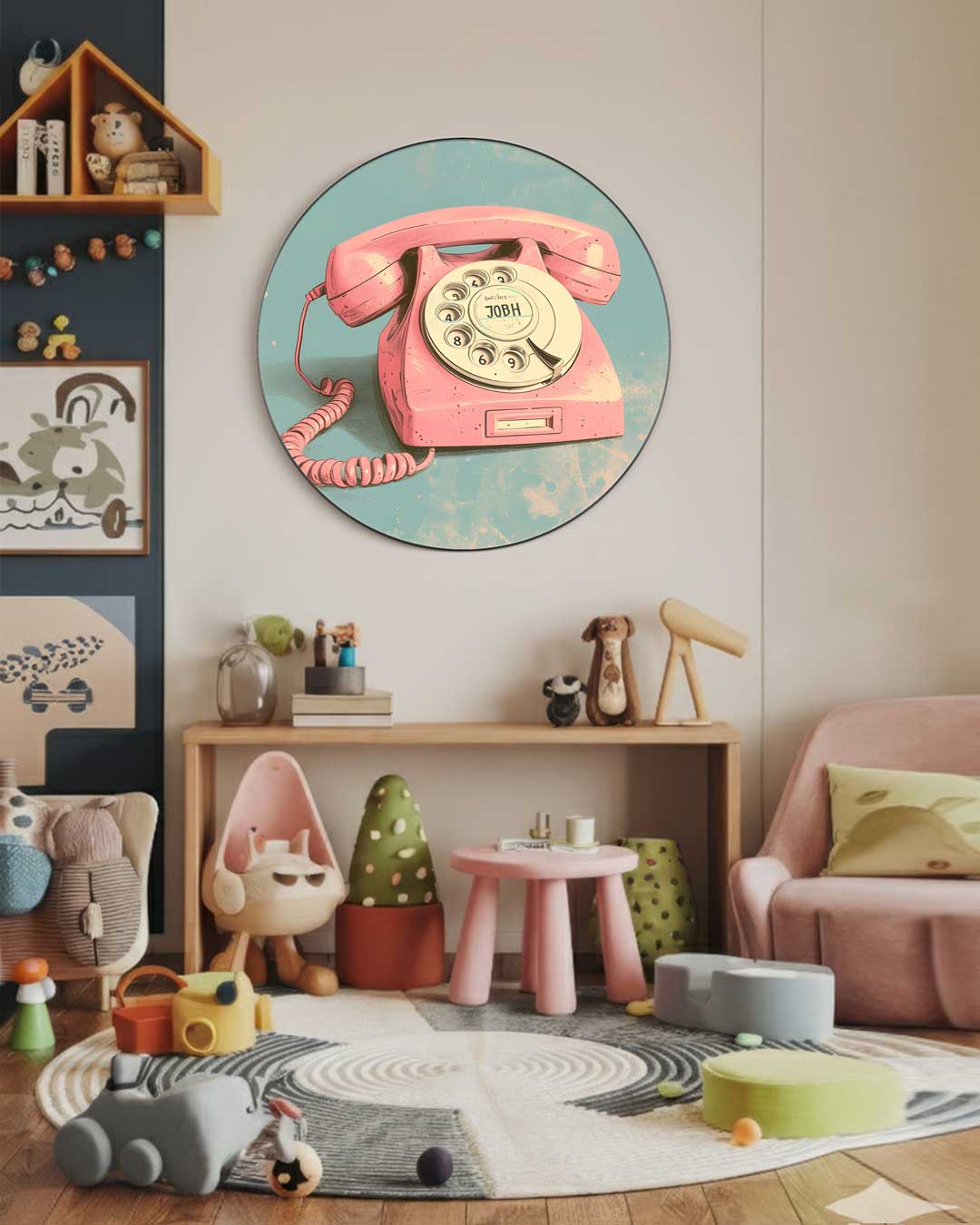 Retro Telefoon Muurcirkel-WallArtistic