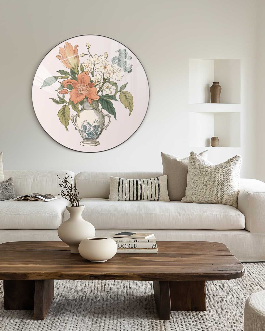 Elegante Bloemenvase Muurcirkel-WallArtistic
