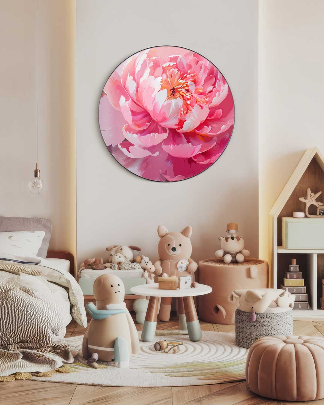 Bloeiende Roze Pioenroos Muurcirkel-WallArtistic