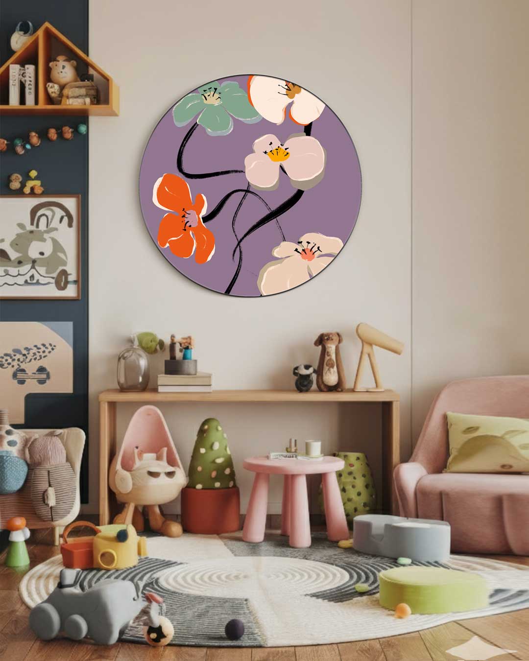 Bloemige Paars Muurcirkel-WallArtistic