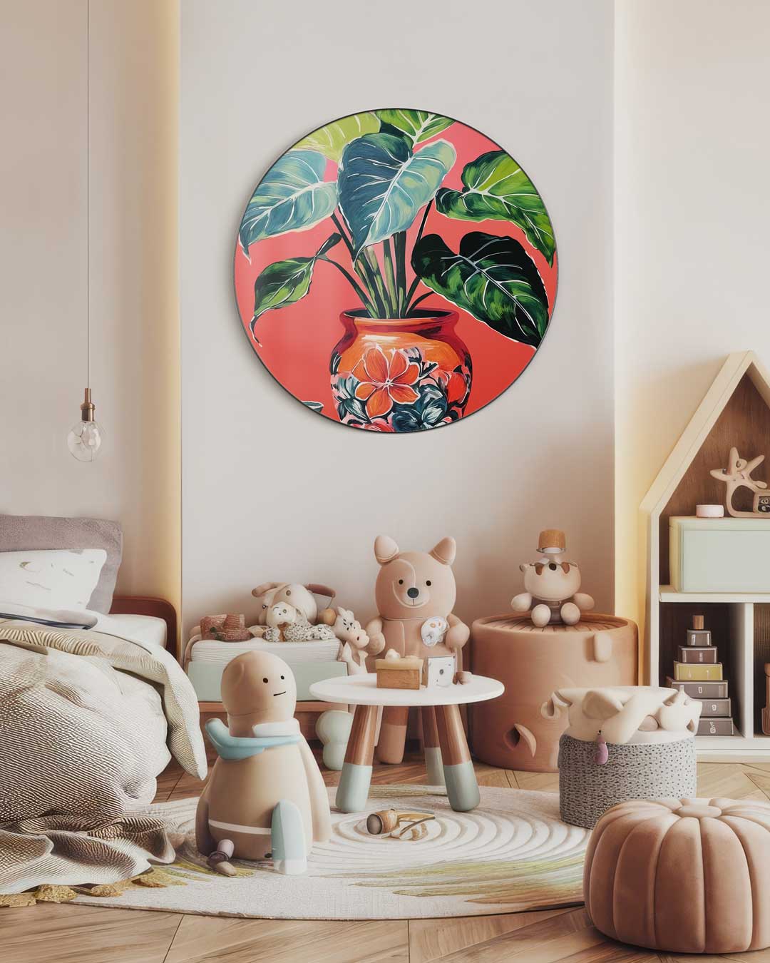 Botanische Muurcirkel met Bloemen en Bladeren-WallArtistic