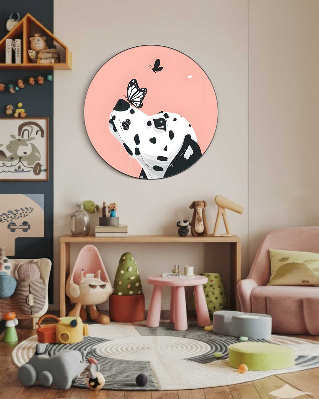 Dalmatier met Vlinders Muurcirkel-WallArtistic