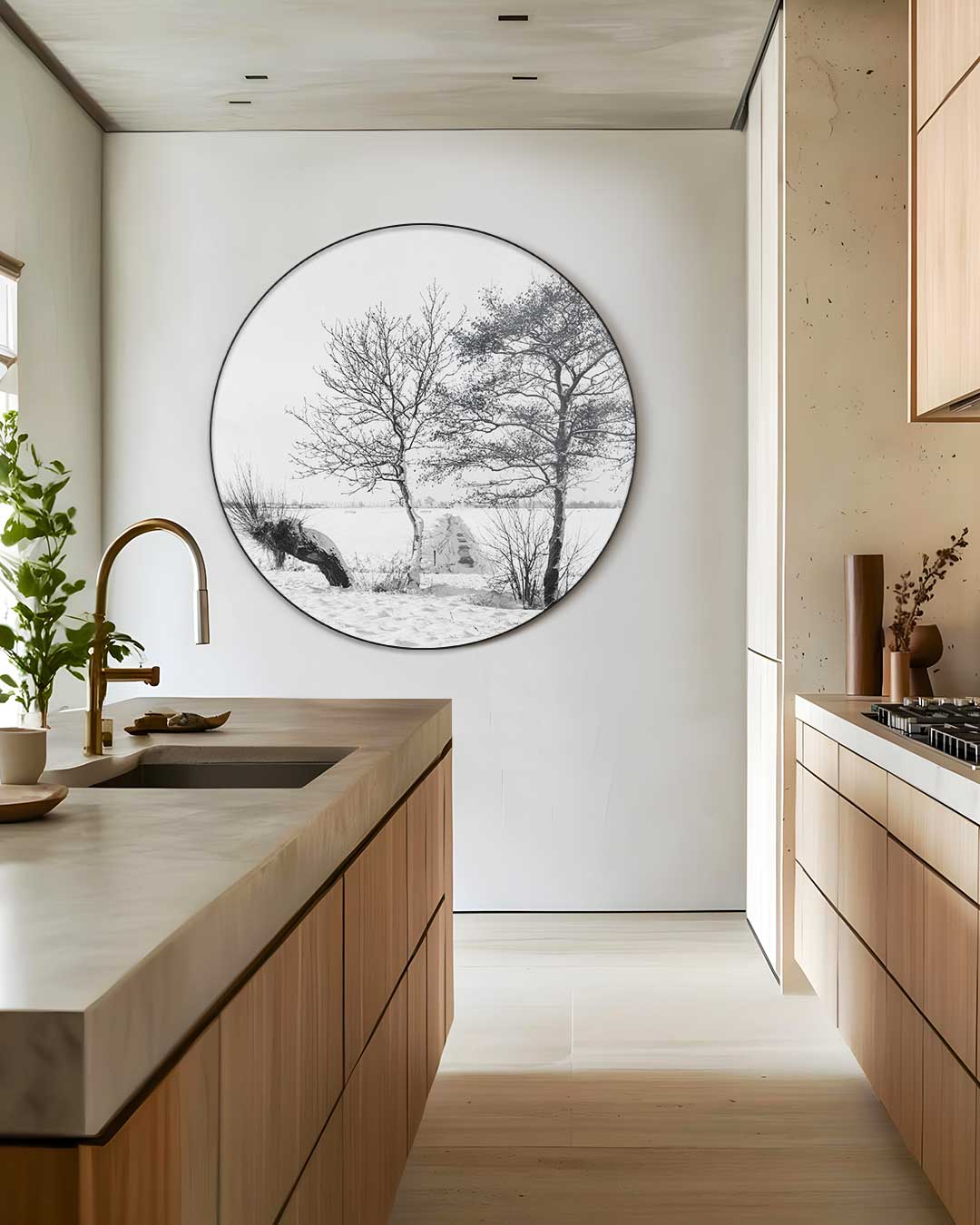 Winterse Landschap Muurcirkel-WallArtistic