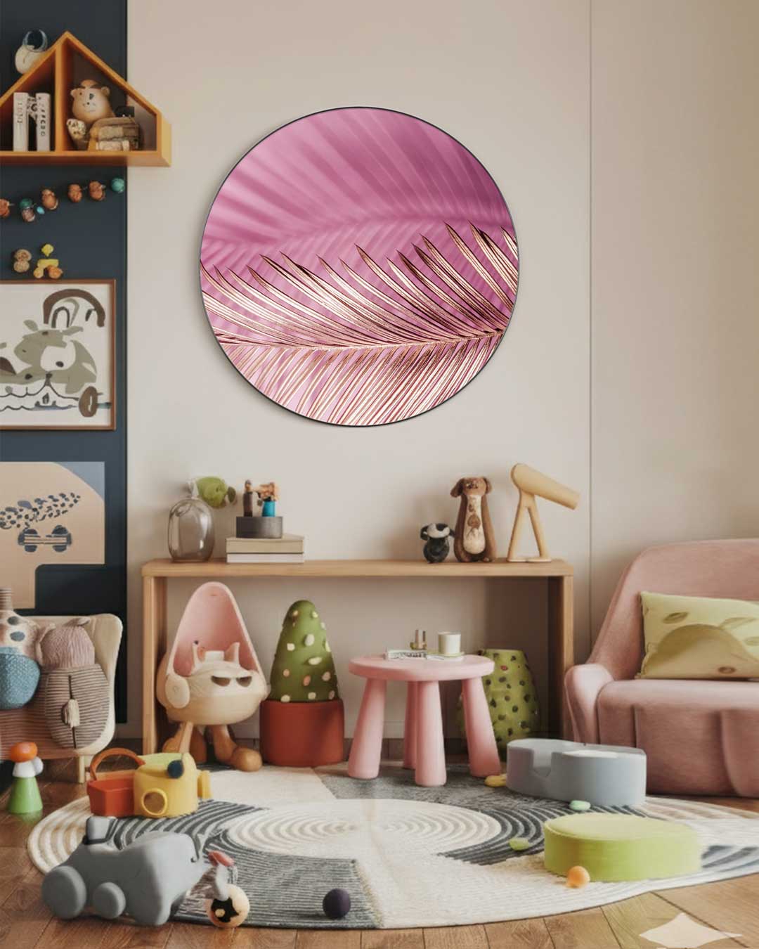 Roze Palmblad Muurcirkel-WallArtistic