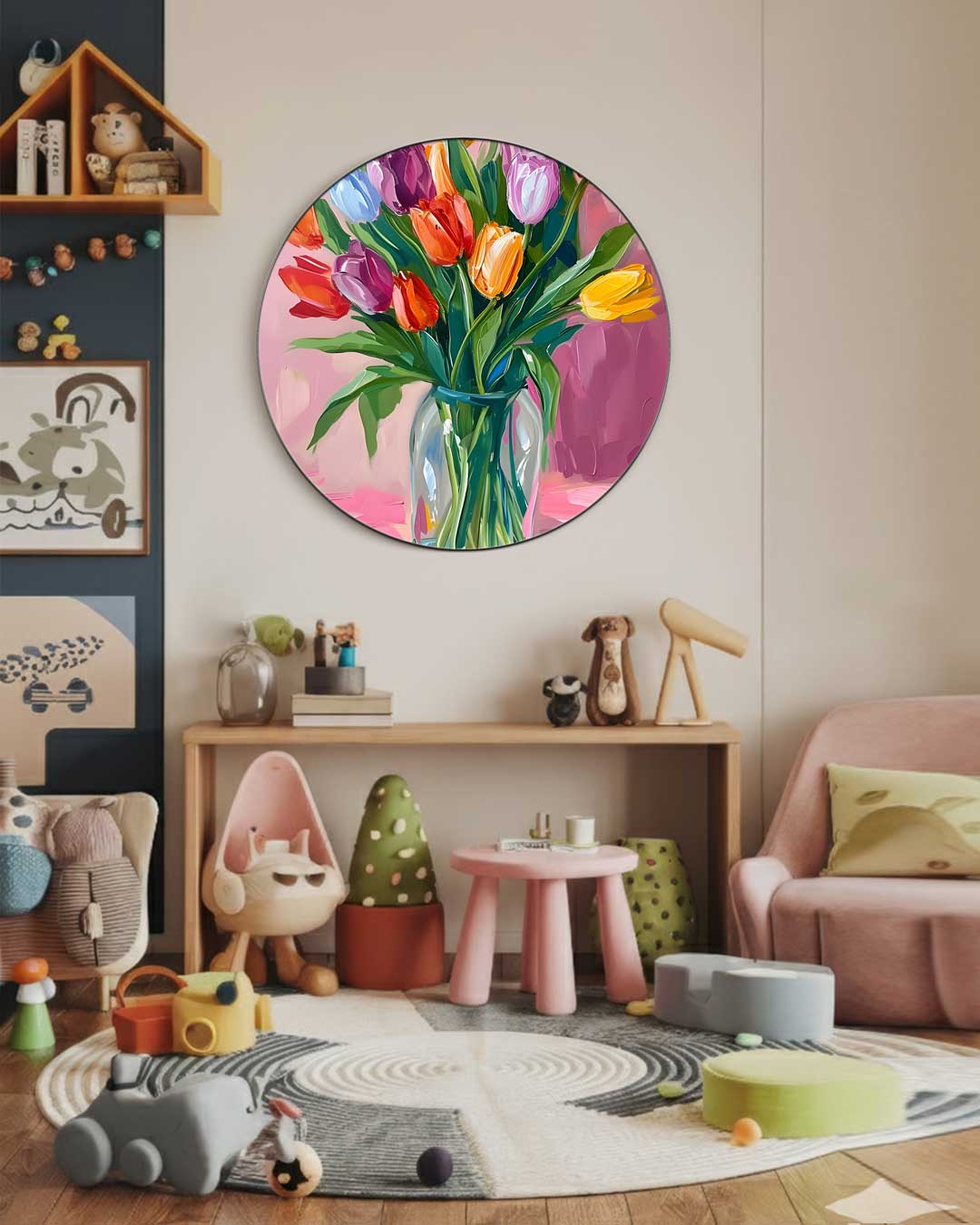 Bloemrijke Tulpenpracht Muurcirkel-WallArtistic