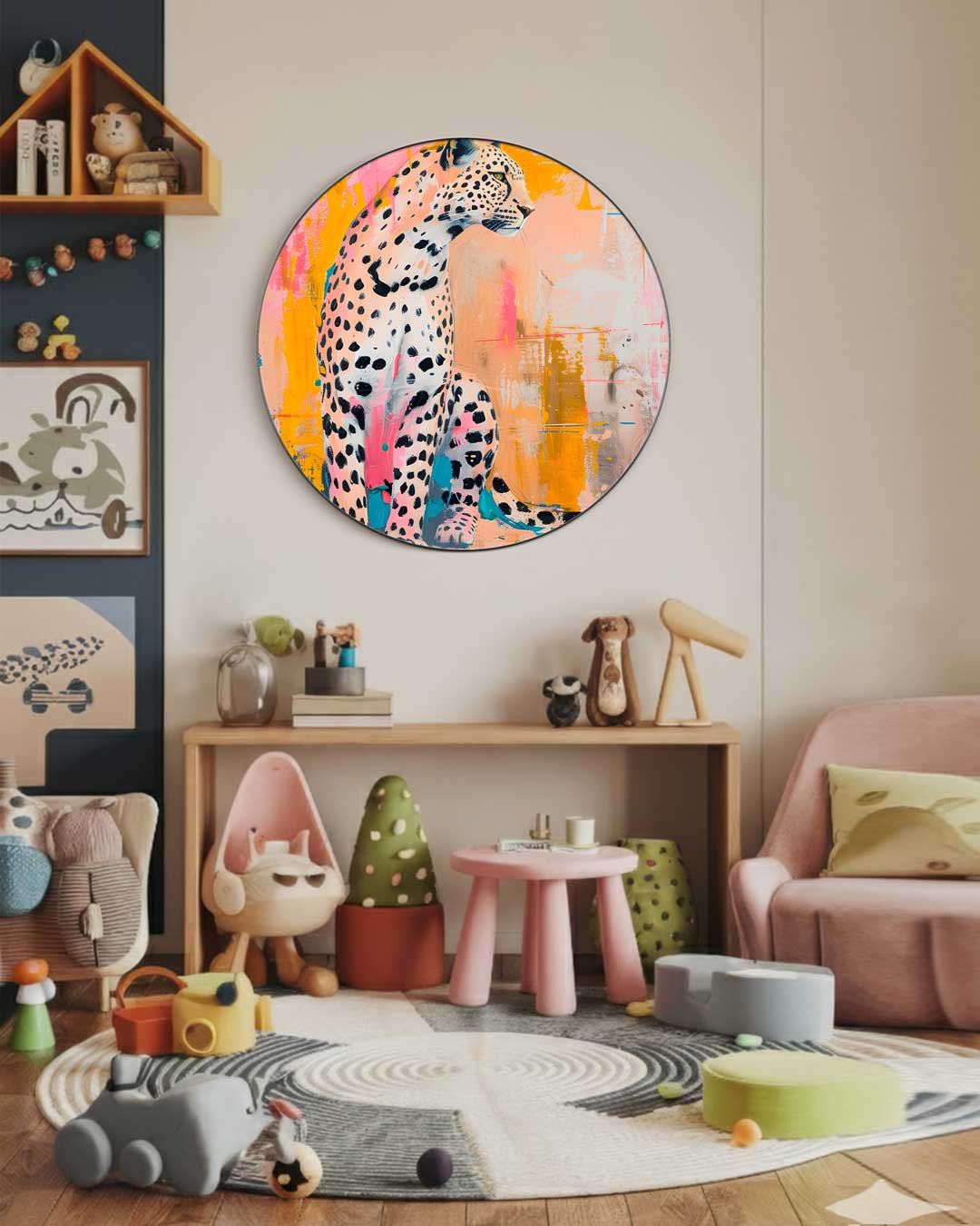 Luipaard Kleurexplosie Muurcirkel-WallArtistic
