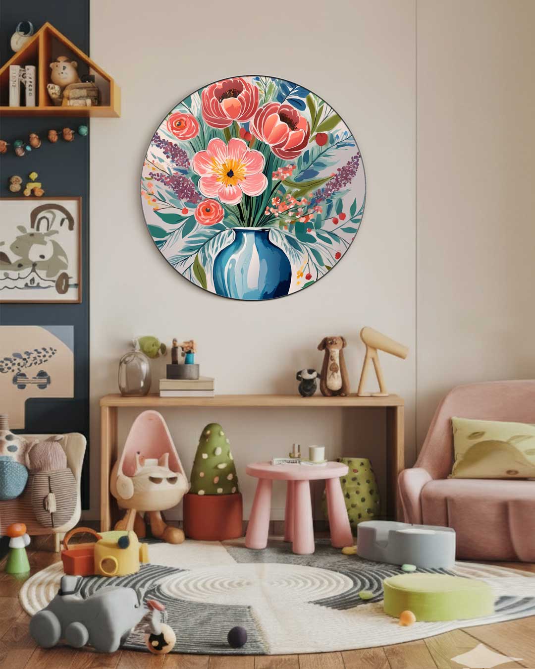 Vrolijke Bloemen Muurcirkel-WallArtistic