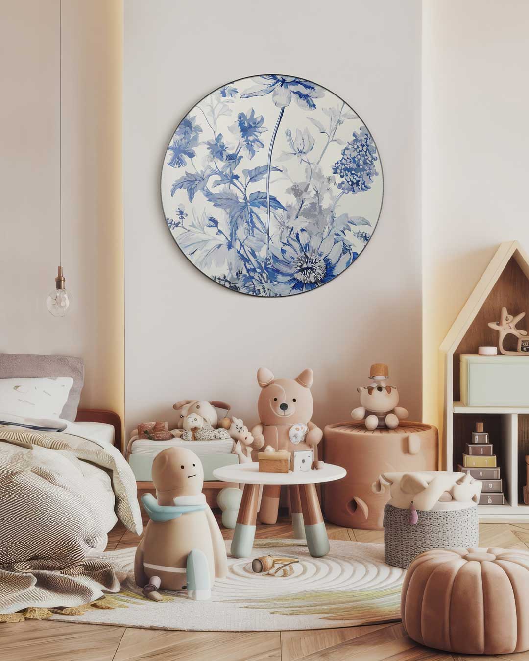 Blauwe Bloemen Muurcirkel-WallArtistic