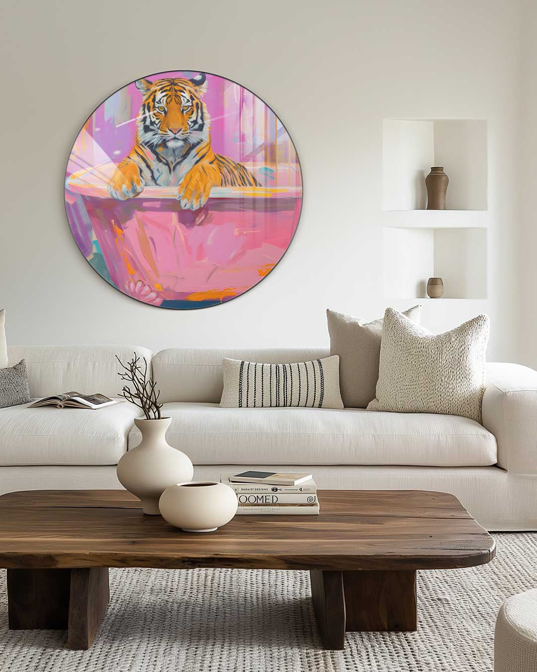 Kleurrijke Tijger in Bad Muurcirkel-WallArtistic