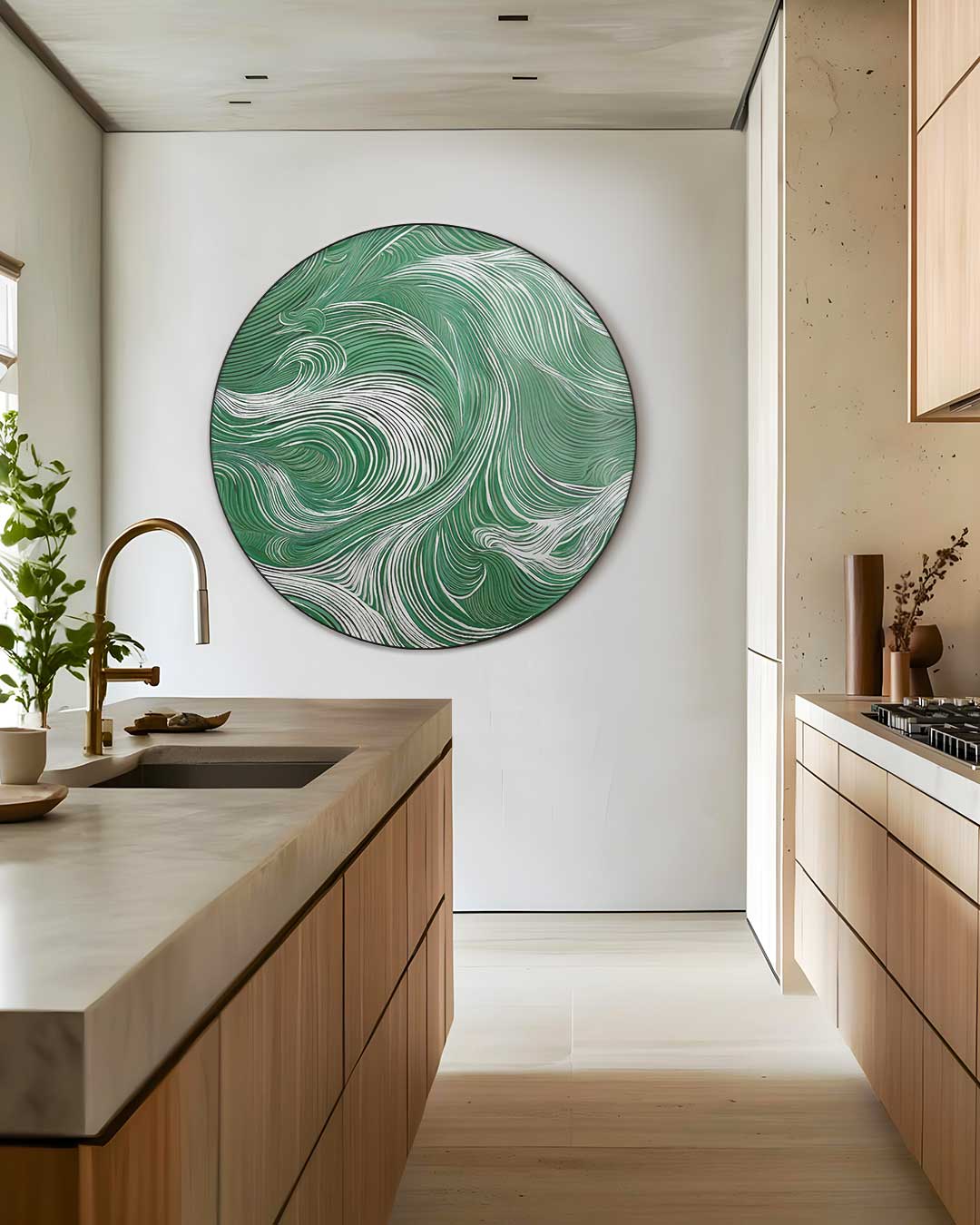 Groene Golvende Muurcirkel-WallArtistic