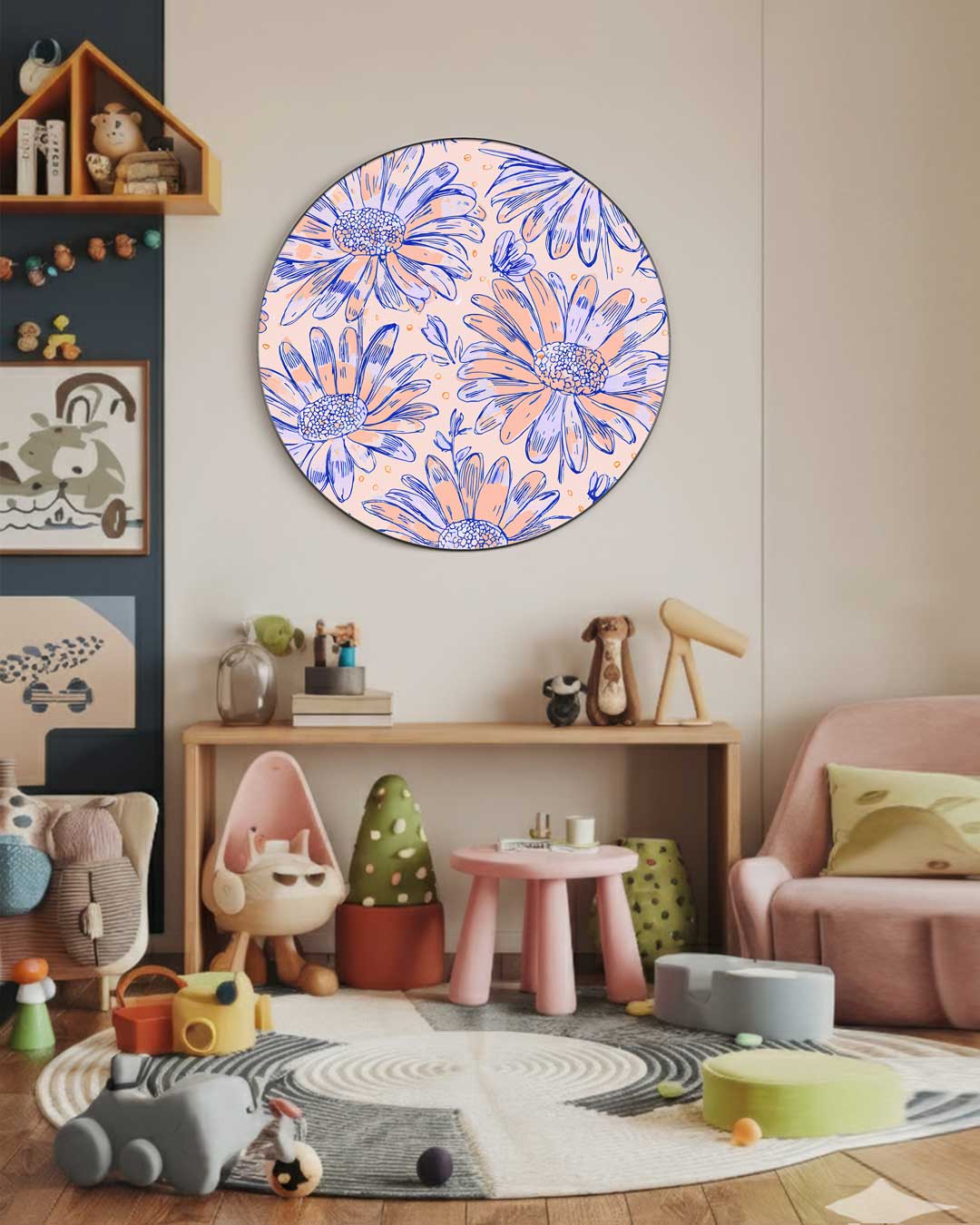 Bloemen Muurcirkel Pastel-WallArtistic