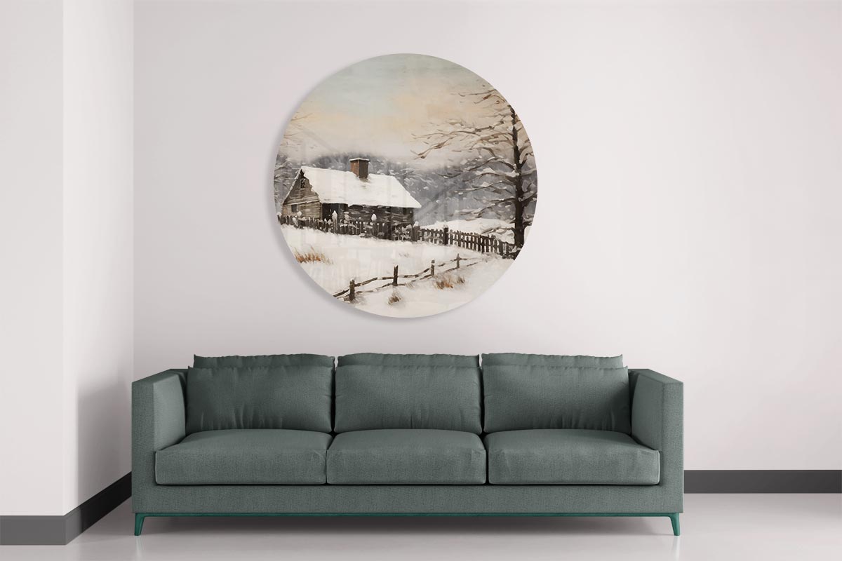 Winterse Chalet Muurcirkel-WallArtistic