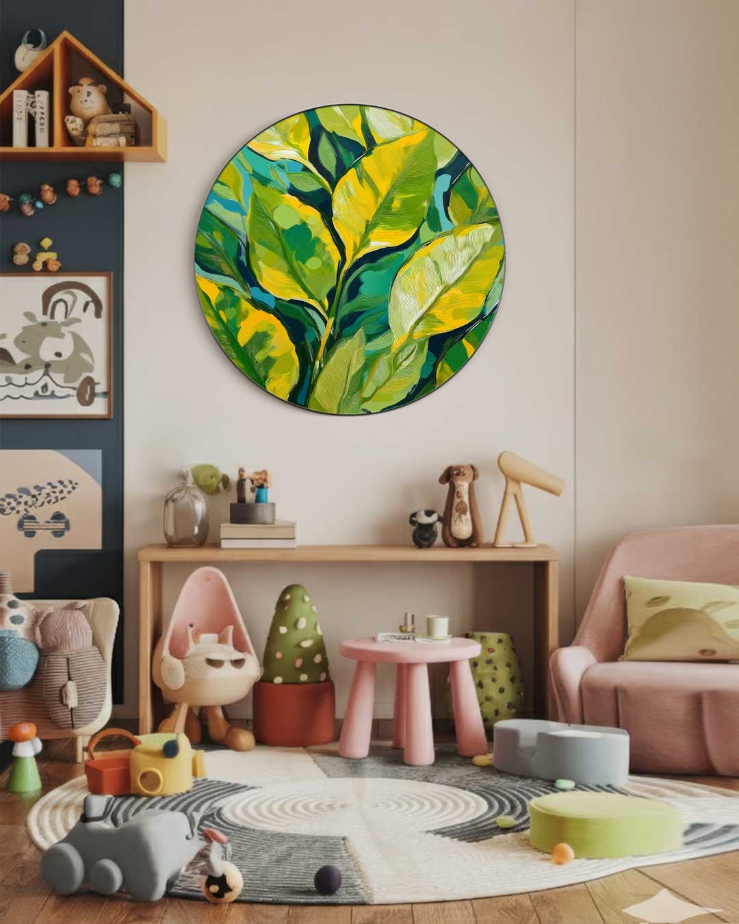 Frisse Groene Bladeren Muurcirkel-WallArtistic