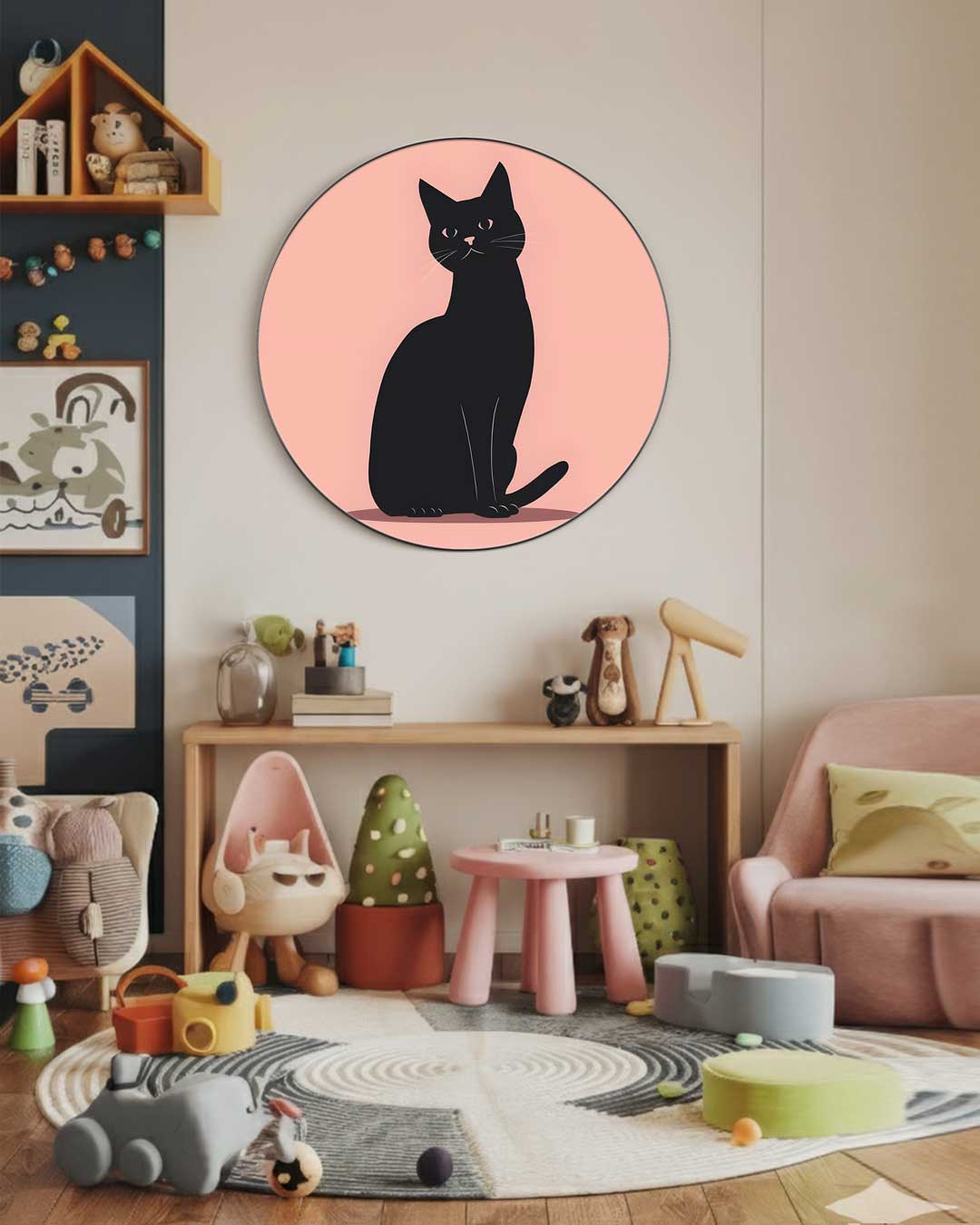 Stijlvolle Zwarte Kat Muurcirkel-WallArtistic