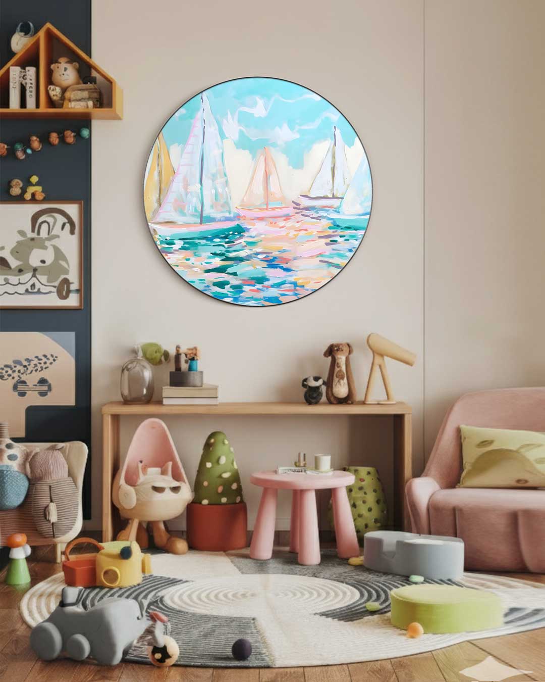 Vrolijke Zomer Zeilboten Muurcirkel-WallArtistic