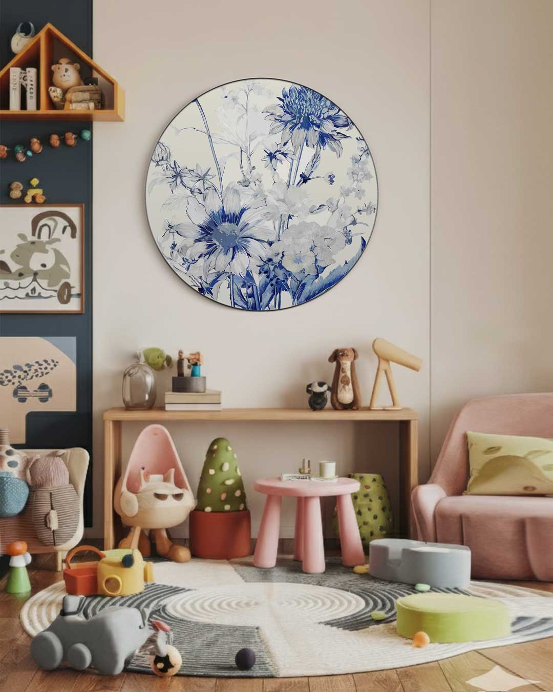 Bloemen Muurcirkel Blauw-WallArtistic